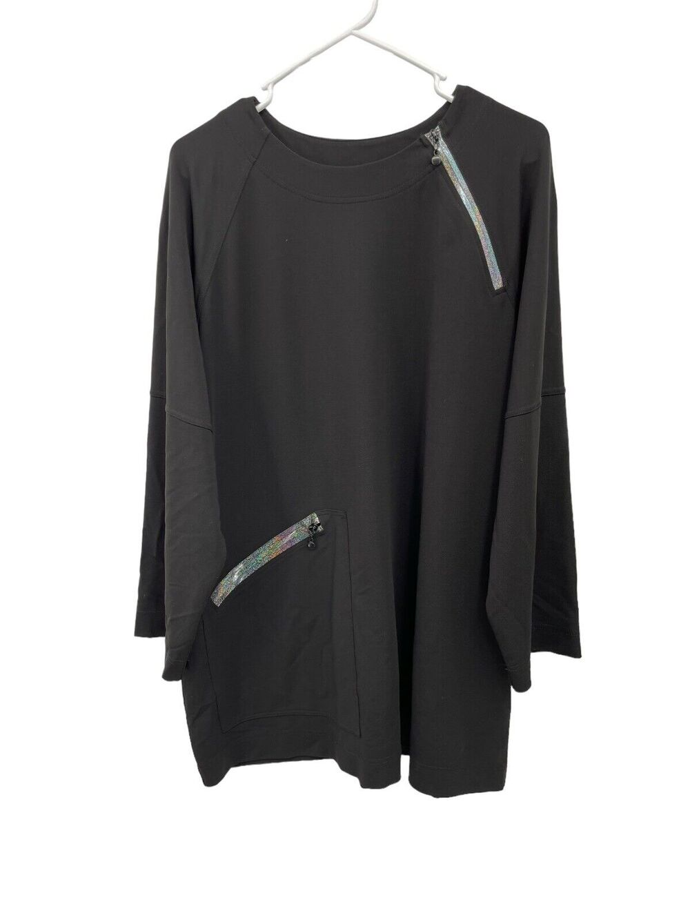 Bitte Kai Rand Tunic Top Blouse Holographic Zippers Long Sleeve Black Size XL